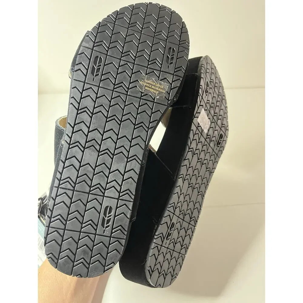NOWB REVITALIGN Women's Adjustable Strappy Sandal Wedge Black Size 8B Chunky New